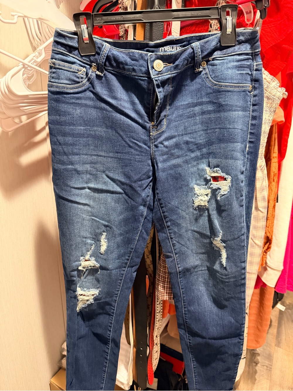 Maurices Dark Blue Straight Leg Distressed Jeans